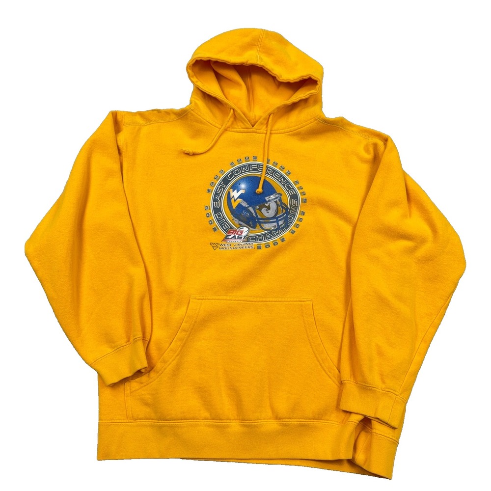 Vintage Y2K West Virginia Mountaineers Hoodie Men Large Yellow WVU Bowl Game A81